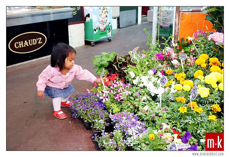 Katy picking flowers at a France market.